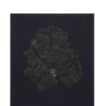 small ceramic needles sewn to a dark indigo canvas