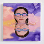 painting of a girl emerging her head from the water, wearing goggles