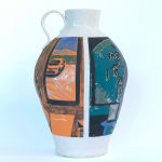 painted ceramic vase with windows and bedroom scenes