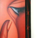 painting of a face with a hand holding it with barbed wire