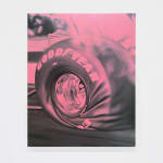 painting of a flat tire on a race car. painted in pink