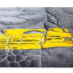 photorealistic painting of a street with yellow paint