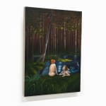 painting of two women in a pond in a forest