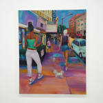 painting of people alking down the street by meergan barnes