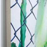 painting of a cactus growing through a fence