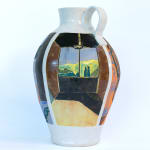 painted ceramic vase with windows and bedroom scenes