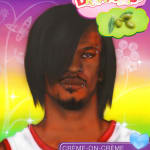 painting of jimmy butler with his hair straightened as the cover of a beauty product box