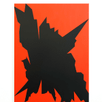 hard edge abstract painting in red and balck
