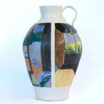 painted ceramic vase with windows and bedroom scenes