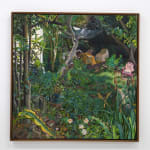 plein air painting of an overgrown backyard