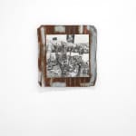 black and white painting collage on canvas mounted on metal