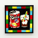 stained glass lightbox of a coca cola can and a glass with straws
