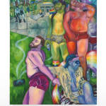 colorful painting of men dancing in a park by Brea Weinreb