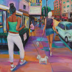 painting of people alking down the street by meergan barnes