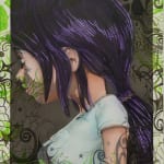 painting of an anime girl with green border by Mia Scarpa