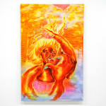 abstract orange painting of a woman