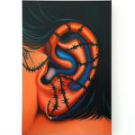 painting of an ear with barbed wire running along it