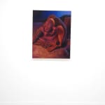 painting of a melting human form in monochromatic red and purple tones