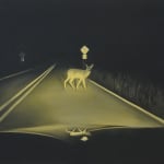 painting of a deer in car headlights