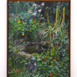 plein air painting of an overgrown backyard