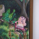 plein air painting of an overgrown backyard