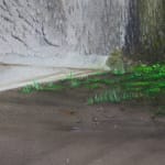 painting of a creek with moss growing around the cement