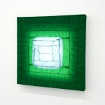 green fabric light hung on wall