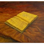 Oil on canvas of an open book.