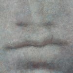 An oil painting of a person's nose and lips.