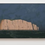 An acrylic painting of a rocky cliffside by the sea.