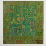 green-hued paneled mixed media work using reclaimed electrical wires depicting a mosaic of organic shapes
