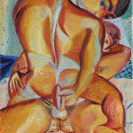 Oil and crayon on canvas of two men having sex