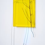 wall mounted sculptural piece made Plexiglass, neon, bamboo twig