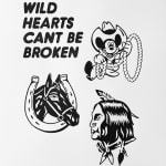 Painting of Mickey Mouse wearing a giant cowboy hat and holding a lasso, a horse head through a horse shoe,