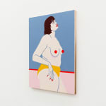 Painting of topless woman in yellow underwear by Jillian Evelyn