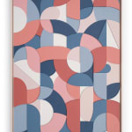 Framed multicolor wood relief sculptural piece made up of spiral shapes and curves by artist Scott Albrecht