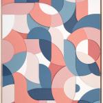 Framed multicolor wood relief sculptural piece made up of spiral shapes and curves by artist Scott Albrecht