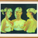 framed artwork of three nude girls, waist deep in dark water