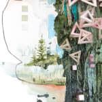 Detail image of Gregory Euclide's "Spangle." Hollow pyramids made by paper and painted trees.