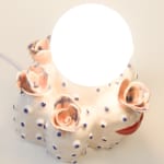 Jen Dywer ceramic lamp of abstract plant with pink flowers and big red pair of lips