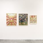 Installation view of artist James Eddy's three framed works on paper for the group exhibition Doggone Delightful at Hashimoto Contemporary San Francisco