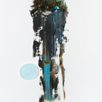 Gregory Euclide - mix media work of abstracted nature scene with a major color palette of dark green and blue.