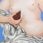 naked woman with cloth over her holding a pomegranite