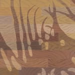 detail of Natalia Juncadella painting of wood floor with cast shadows from plant