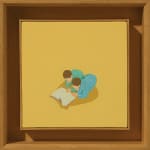 two children reading with a yellow background