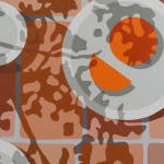 detail of Natalia Juncadella painting of tiled floor with shadows, white plates with oranges