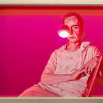 pink painting of a seated man