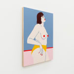 Painting of topless woman in yellow underwear by Jillian Evelyn