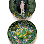 hand-cut watercolor collage in antique cosmetic compact by Shannon Taylor