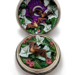 hand-cut watercolor collage in antique cosmetic compact by Shannon Taylor